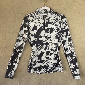 Under Armour Cold Gear Fitted Shirt Women Sz M Black Abstract 1/4 Zip Stretch